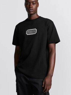 Dior Black Short-Sleeve T-Shirt with Center Logo Patch